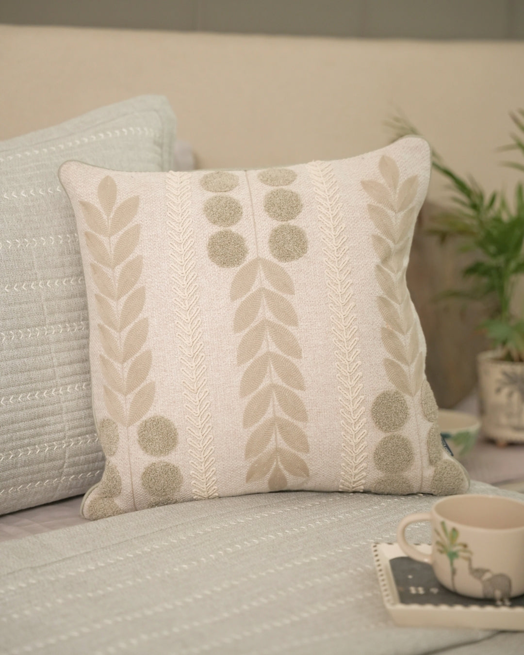 Casa Palm Springs Embroidered Grey Cushion Cover (Size : 16"X16") - Elysian Home Decor