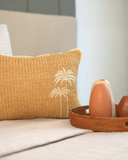 Coco Palm | Palm Springs Embroidered Oats Beige Cushion Cover (Size : 12"X18") - Elysian Home Decor