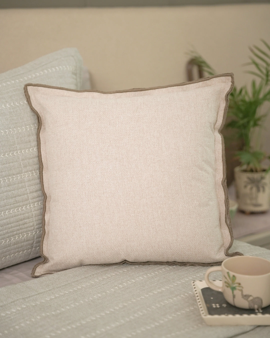 Elara Palm Springs Embroidered Beige Cushion Cover (Size : 16"X16") - Elysian Home Decor