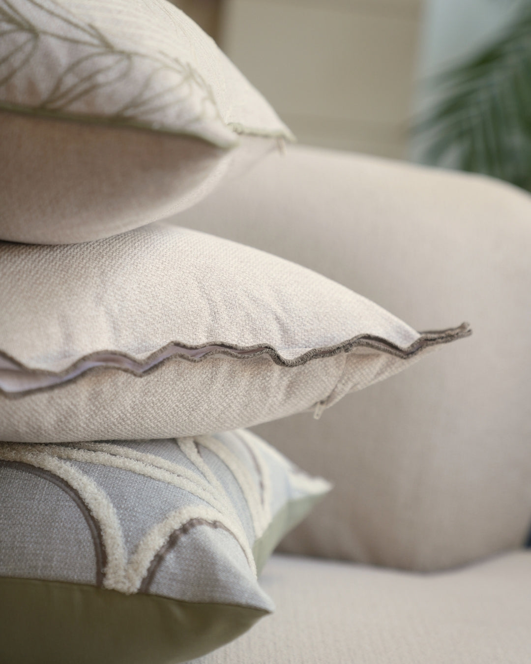 Elara Palm Springs Embroidered Beige Cushion Cover (Size : 16"X16") - Elysian Home Decor