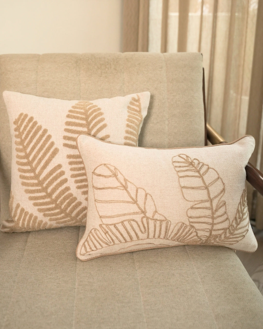 Palmetto Palm Springs Embroidered Beige Cushion Cover (Size : 12"X18") - Elysian Home Decor
