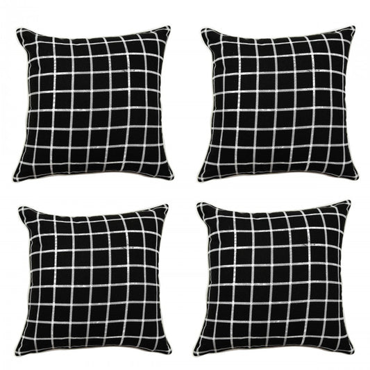 Black & White Checked Decorative Cushion Cover (16"X16") Geometric Pattern Cotton Cushion Pillowcase - Elysian Home Decor