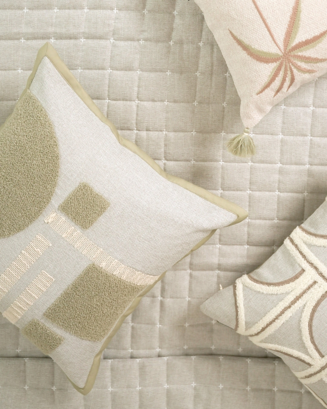 Labyrinth Palm Springs Embroidered Grey Cushion Cover (Size : 16"X16") - Elysian Home Decor