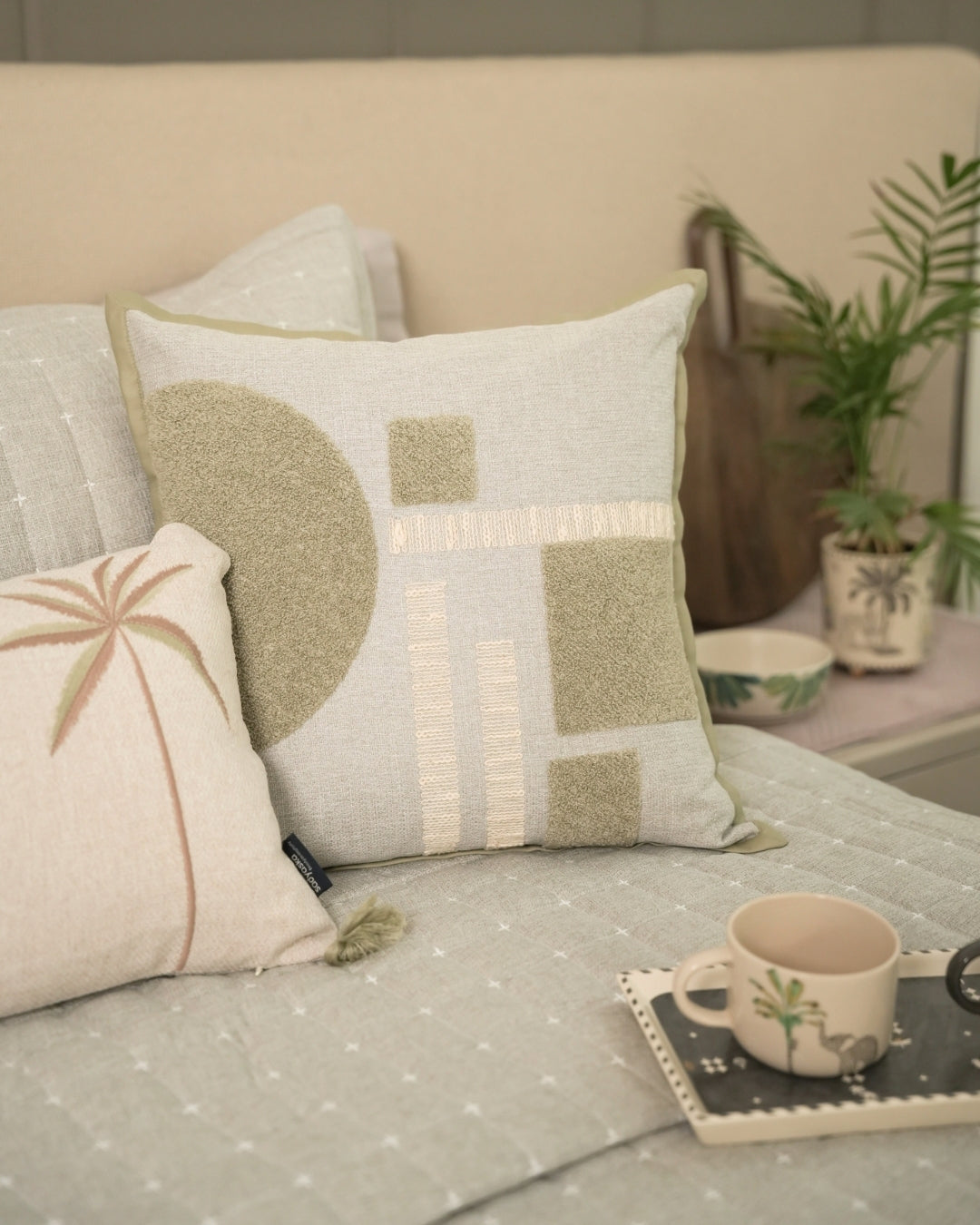 Labyrinth Palm Springs Embroidered Grey Cushion Cover (Size : 16"X16") - Elysian Home Decor