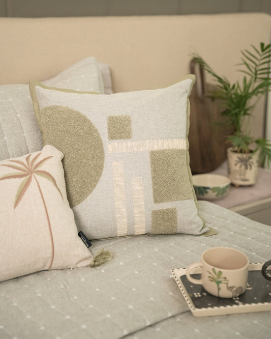 Labyrinth Palm Springs Embroidered Grey Cushion Cover (Size : 16"X16") - Elysian Home Decor