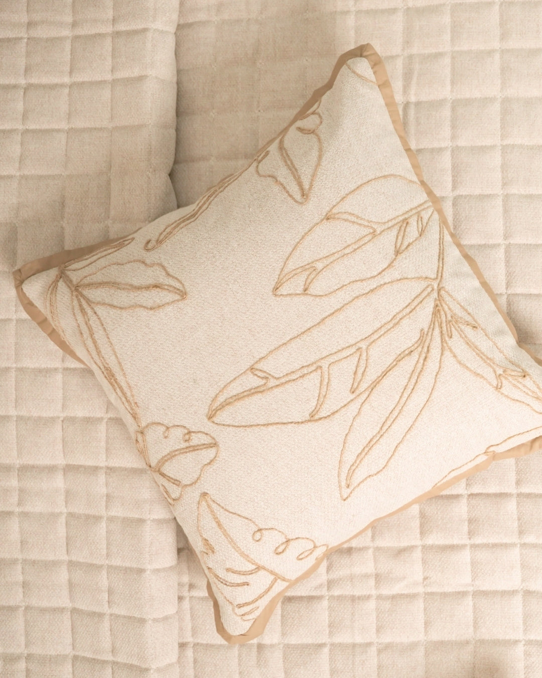 Meadow Palm Springs Embroidered Beige Cushion Cover (Size : 16"X16") - Elysian Home Decor