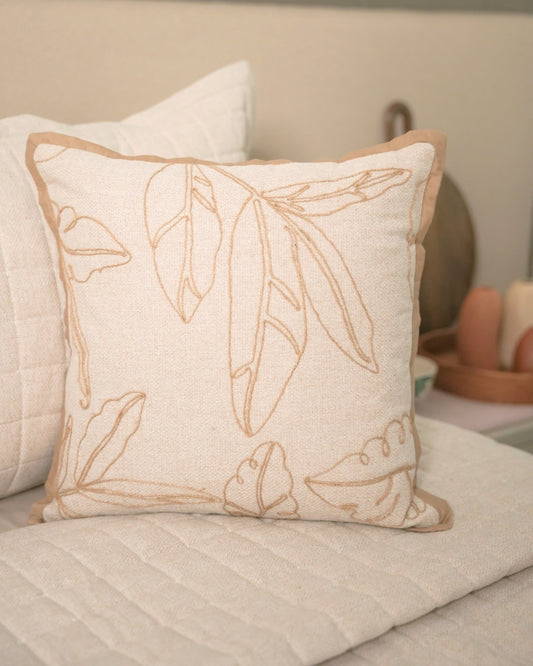 Meadow Palm Springs Embroidered Beige Cushion Cover (Size : 16"X16") - Elysian Home Decor