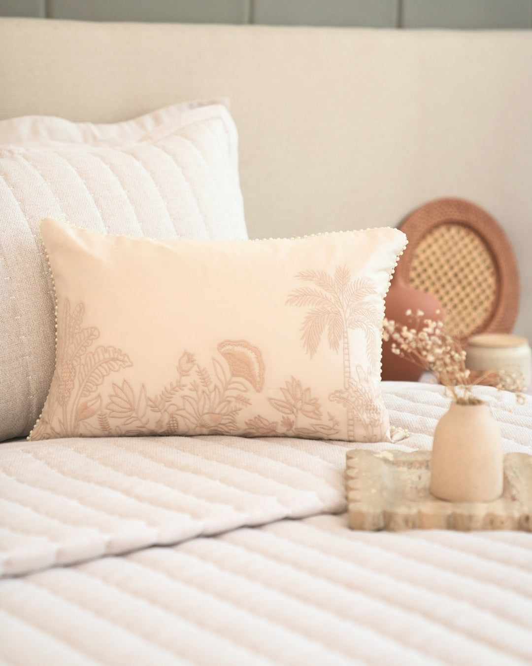 Mirage Garden Palm Springs Embroidered Oats Beige Cushion Cover (Size : 12"X18") - Elysian Home Decor