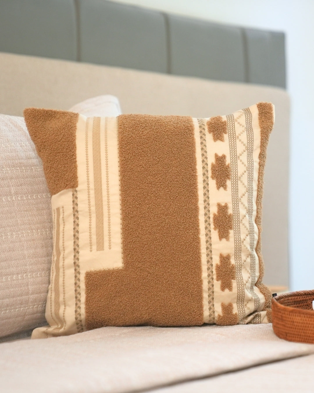 Mojave Palm Springs Embroidered Oats Beige Cushion Cover (Size : 16"X16") - Elysian Home Decor