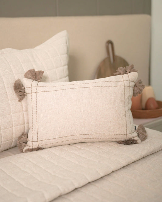 Olive Mist Palm Springs Embroidered Beige Cushion Cover (Size : 12"X18") - Elysian Home Decor
