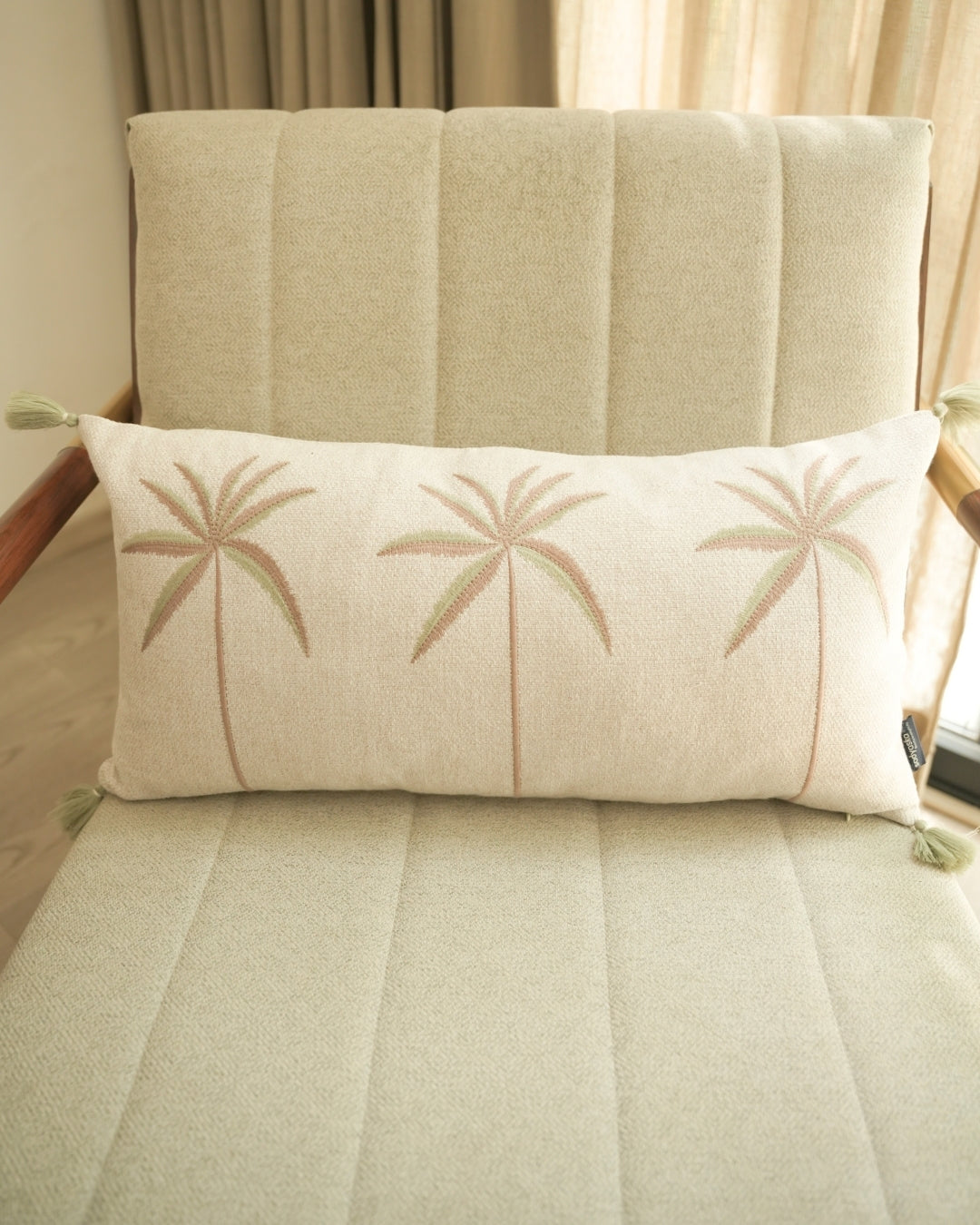 Palm Crest Palm Springs Embroidered Beige Cushion Cover (Size : 12"X24") - Elysian Home Decor