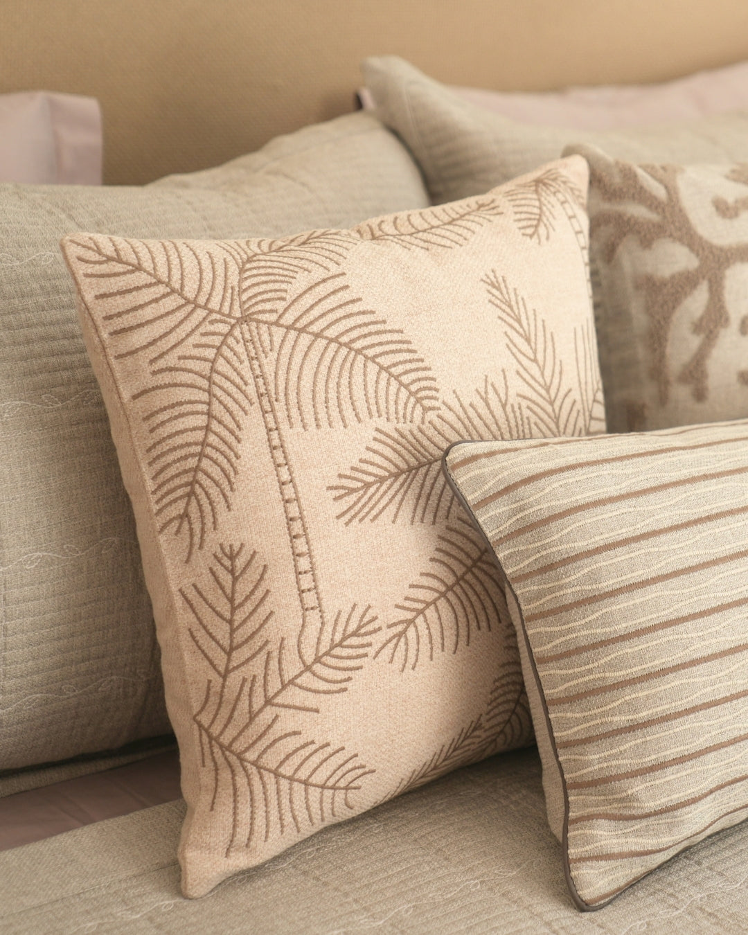Palm Muse Palm Springs Embroidered Beige Cushion Cover (Size : 16"X16") - Elysian Home Decor