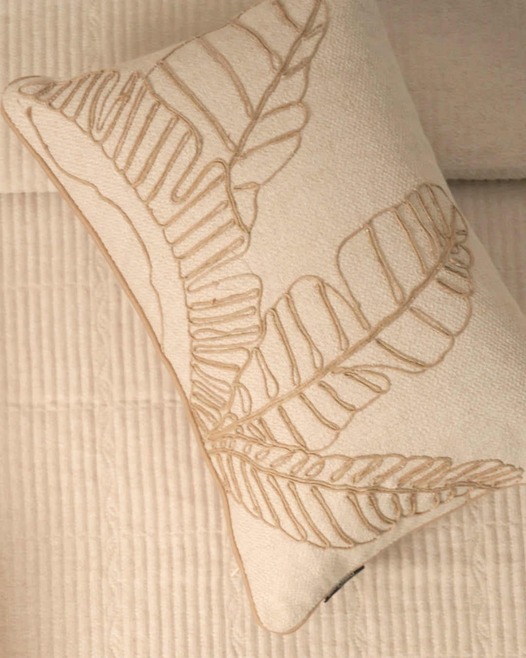 Palmetto Palm Springs Embroidered Beige Cushion Cover (Size : 12"X18") - Elysian Home Decor