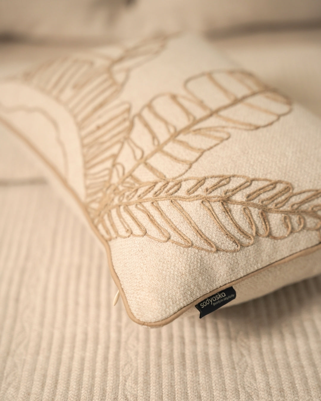 Palmetto Palm Springs Embroidered Beige Cushion Cover (Size : 12"X18") - Elysian Home Decor