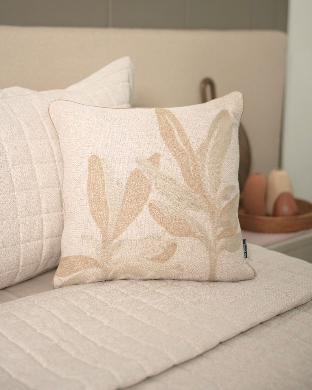 Sage Whisper Palm Springs Embroidered Beige Cushion Cover (Size : 16"X16") - Elysian Home Decor