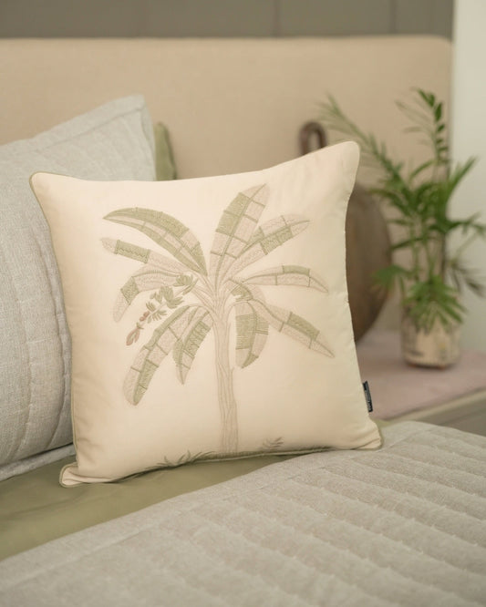 Sahara Palm Springs Embroidered Oats Beige Cushion Cover (Size : 16"X16") - Elysian Home Decor