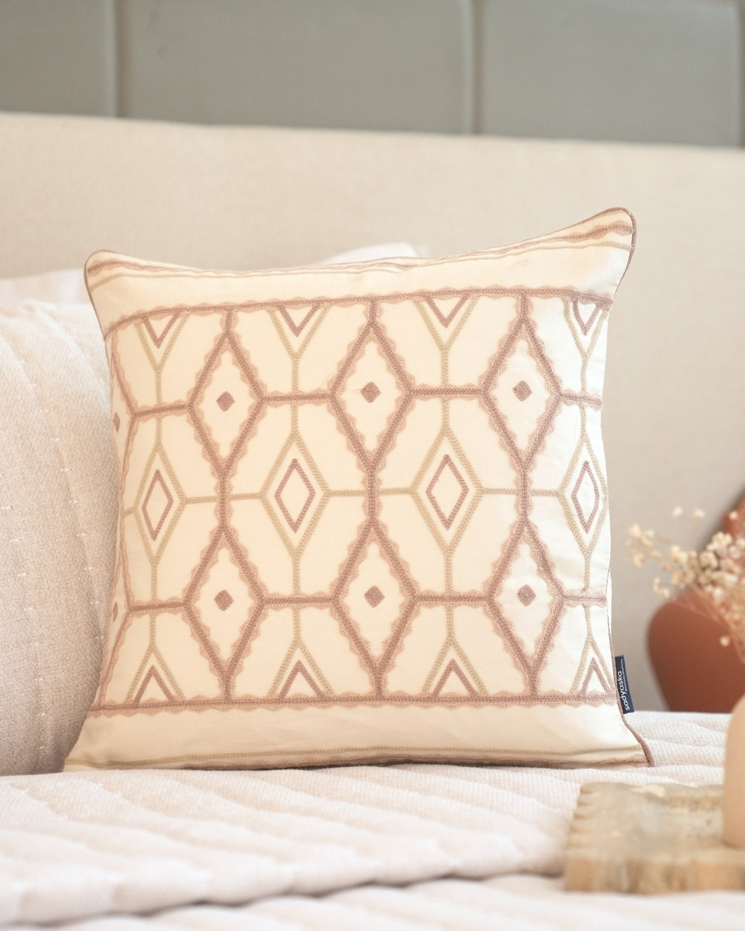 Sonora Palm Springs Embroidered Oats Beige Cushion Cover (Size : 16"X16") - Elysian Home Decor