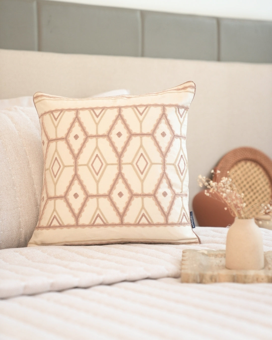 Sonora Palm Springs Embroidered Oats Beige Cushion Cover (Size : 16"X16") - Elysian Home Decor
