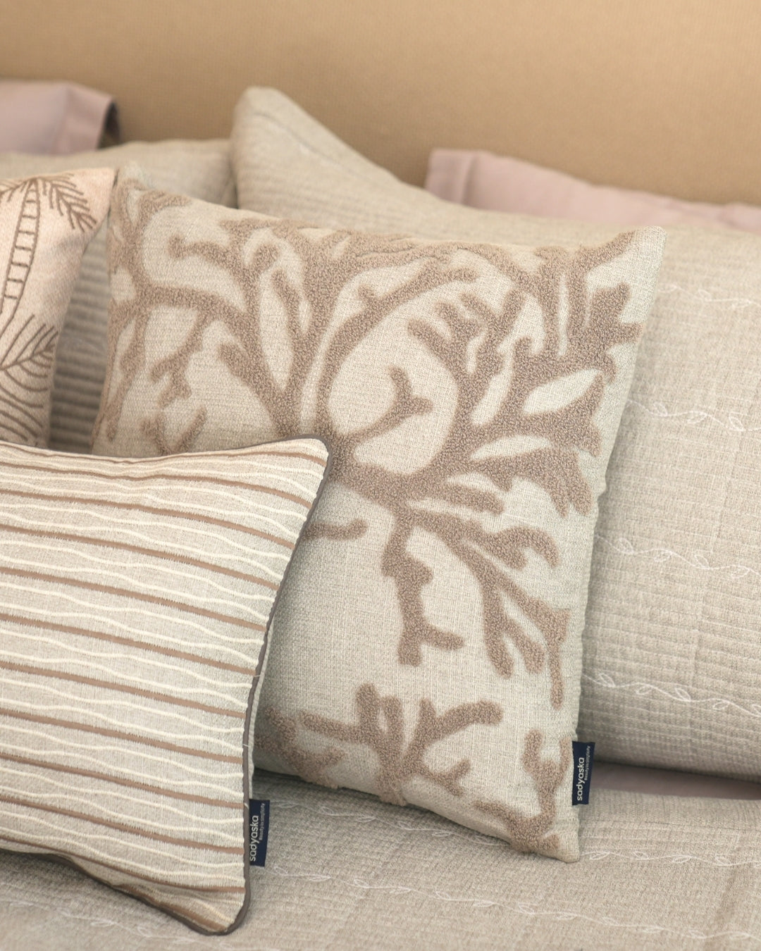 Verde Palm Springs Embroidered Grey Cushion Cover (Size : 16"X16") - Elysian Home Decor