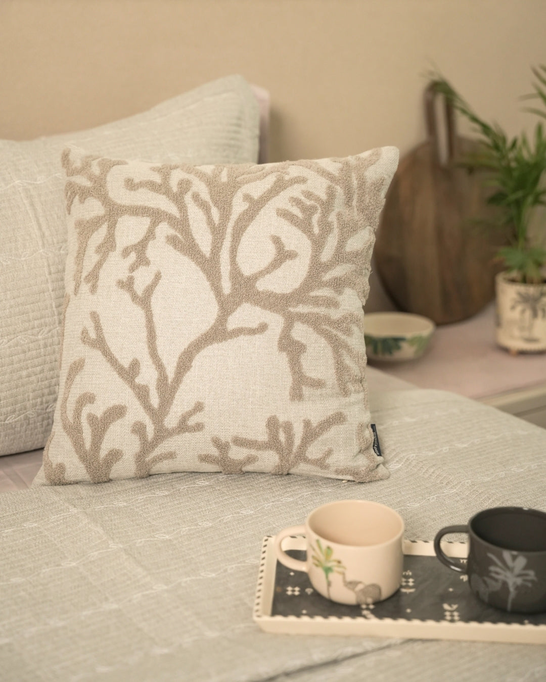 Verde Palm Springs Embroidered Grey Cushion Cover (Size : 16"X16") - Elysian Home Decor